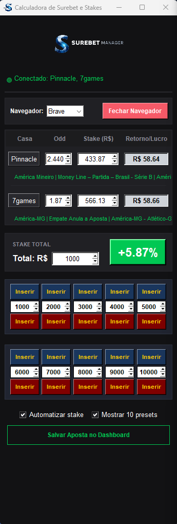 Calculadora de Surebet e Stakes